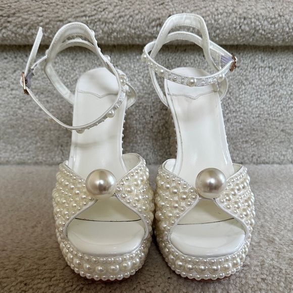 Goolita White Pearl Embellished Open Toe Heels - Picture 13 of 17